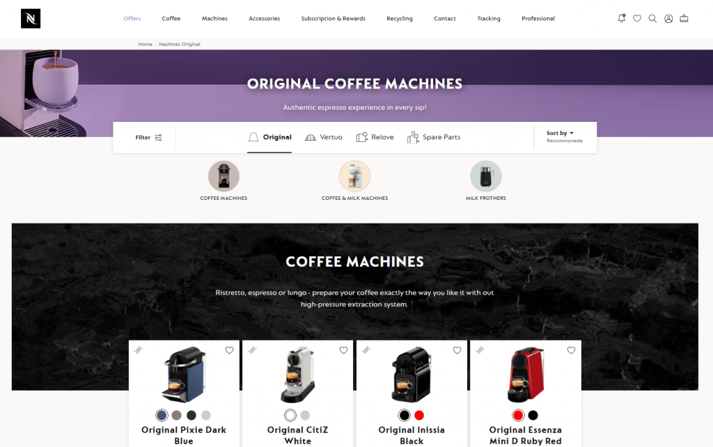 Nespresso website category page
