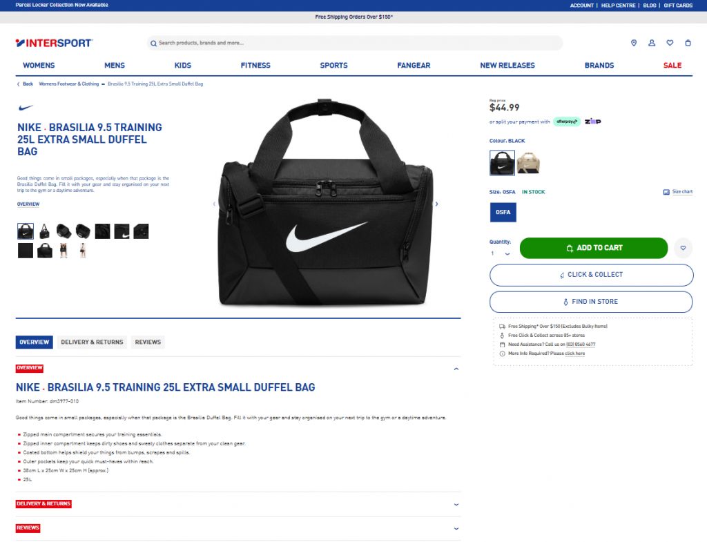 Intersport product detail page