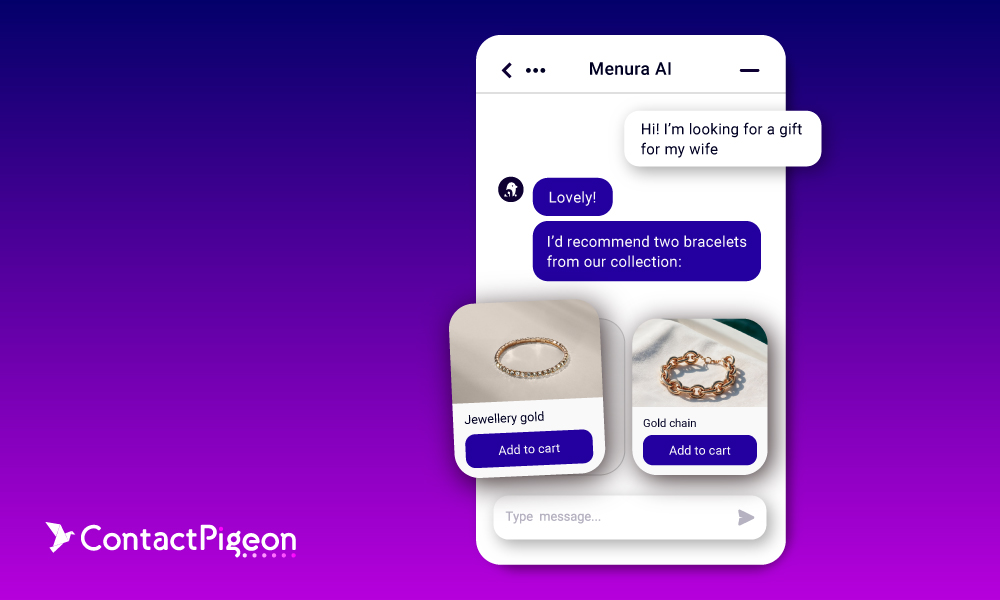 Menura AI shopping assistant recommending Valentine’s Day jewelry gifts through a conversational interface