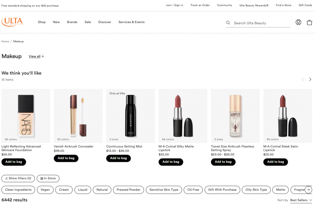 Ulta Beauty Category Page