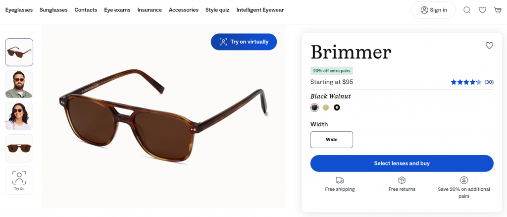 Warby Parker Product Page