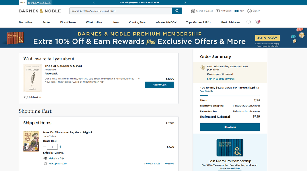Barnes & Noble marketing strategy - cart & checkout page